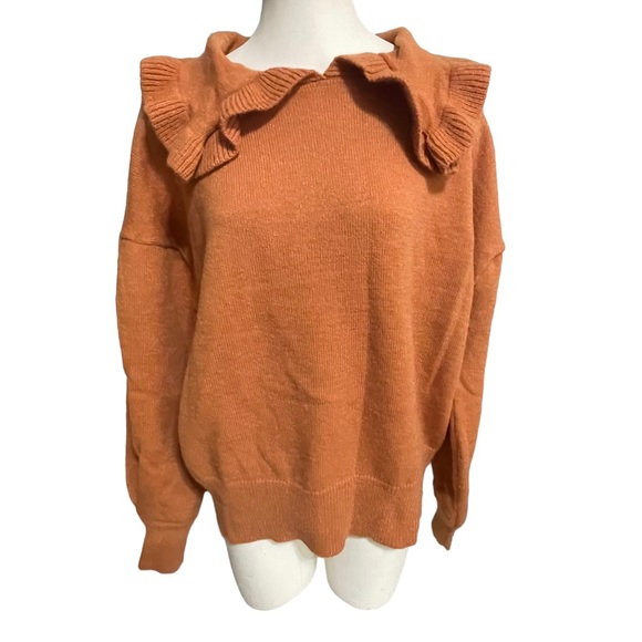 Stitch and Knot Lenna ruffle necks collar knit sweater Size Large - Picture 1 of 15